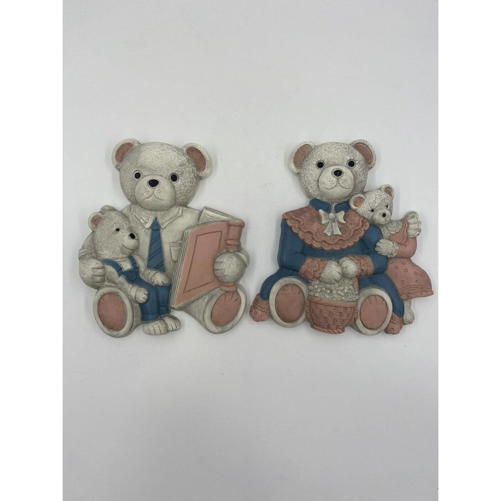 Vintage Homco Bear Family Kid's Baby Nursery Plastic Wall Home Decor Hangings